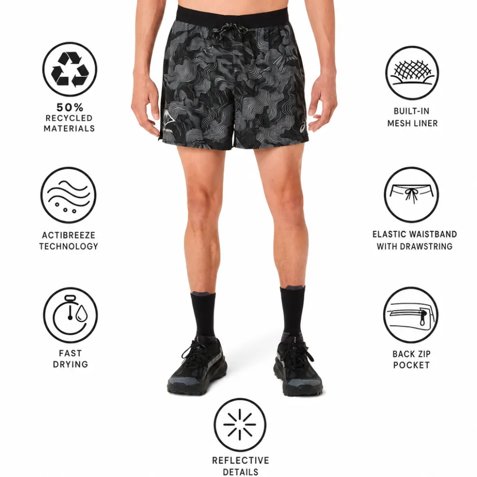 Pantaloncini da trail Asics Fujitrail All Over Print 5In Black Carbon Cream