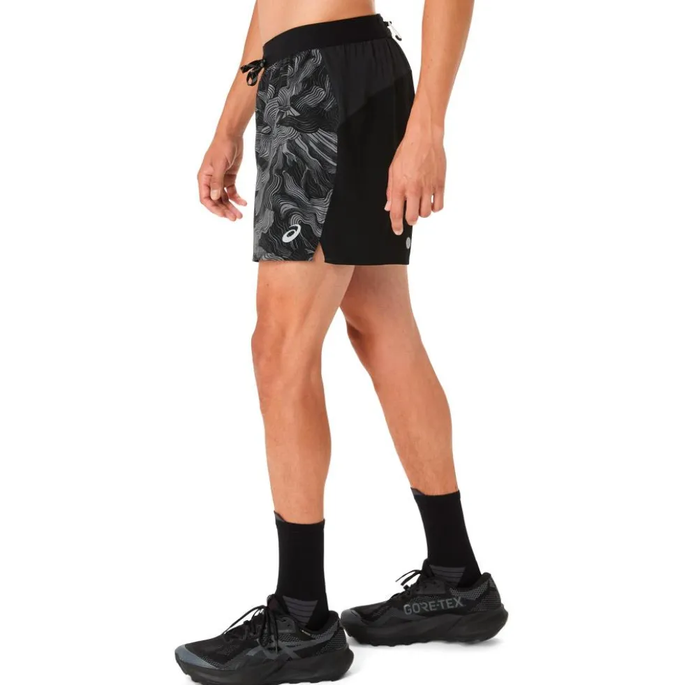 Pantaloncini da trail Asics Fujitrail All Over Print 5In Black Carbon Cream