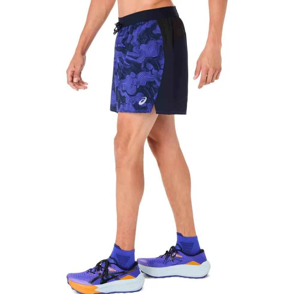 Pantaloncini da trail Asics Fujitrail All Over Print 5In Midnight Cobalt Burst Cream