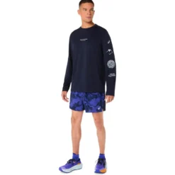 Pantaloncini da trail Asics Fujitrail All Over Print 5In Midnight Cobalt Burst Cream