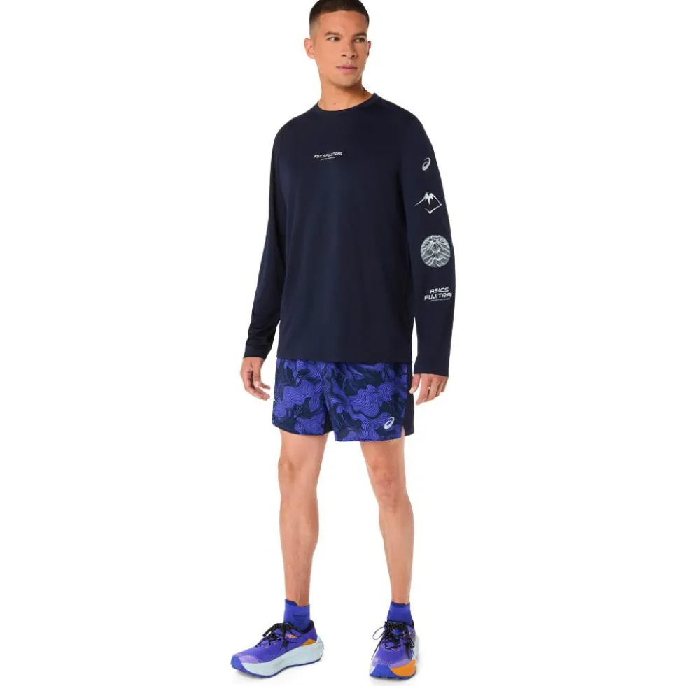 Pantaloncini da trail Asics Fujitrail All Over Print 5In Midnight Cobalt Burst Cream