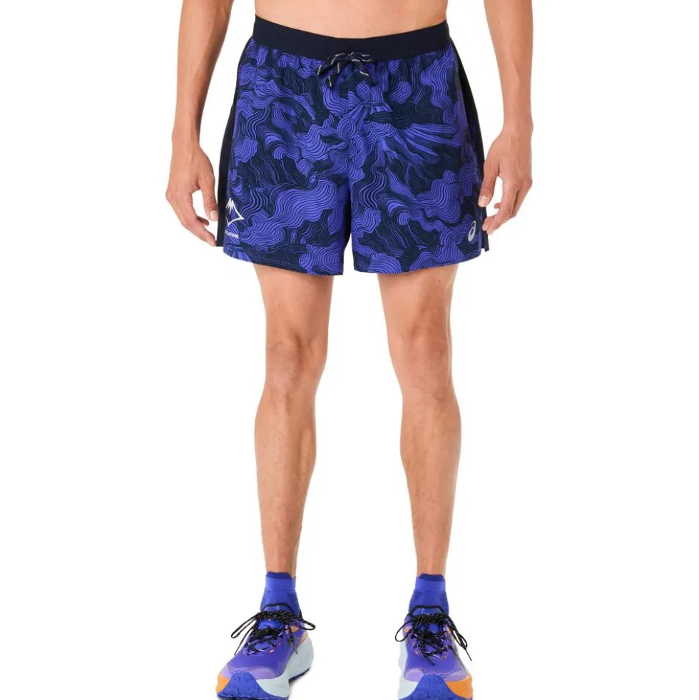 Pantaloncini da trail Asics Fujitrail All Over Print 5In Midnight Cobalt Burst Cream
