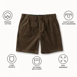Pantaloncini Vissla No See Ums Cord Eco 17" Elastic Dark Earth
