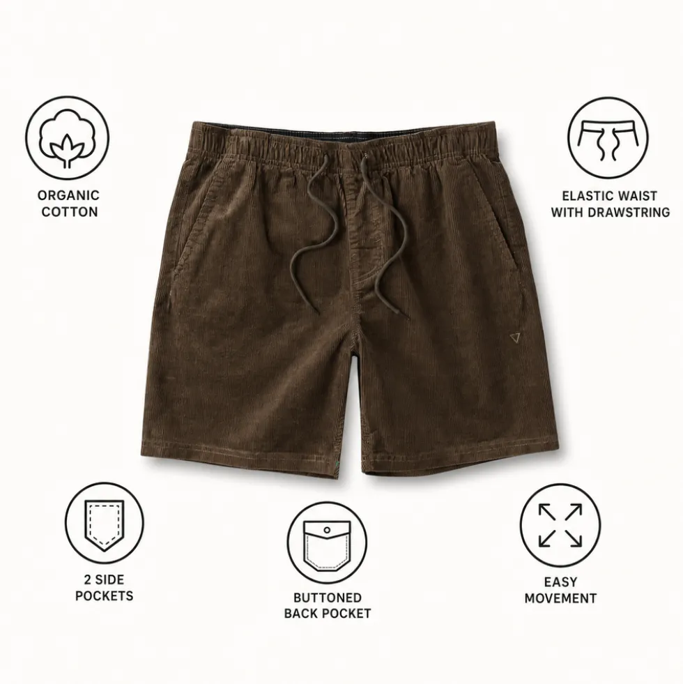 Pantaloncini Vissla No See Ums Cord Eco 17" Elastic Dark Earth
