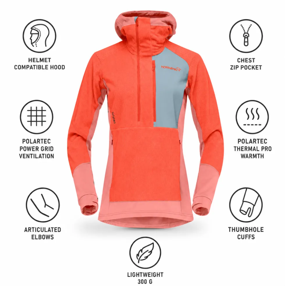 Pile Norrona Lofoten Thermal Pro Hood W's Orange Alert Peach Amber