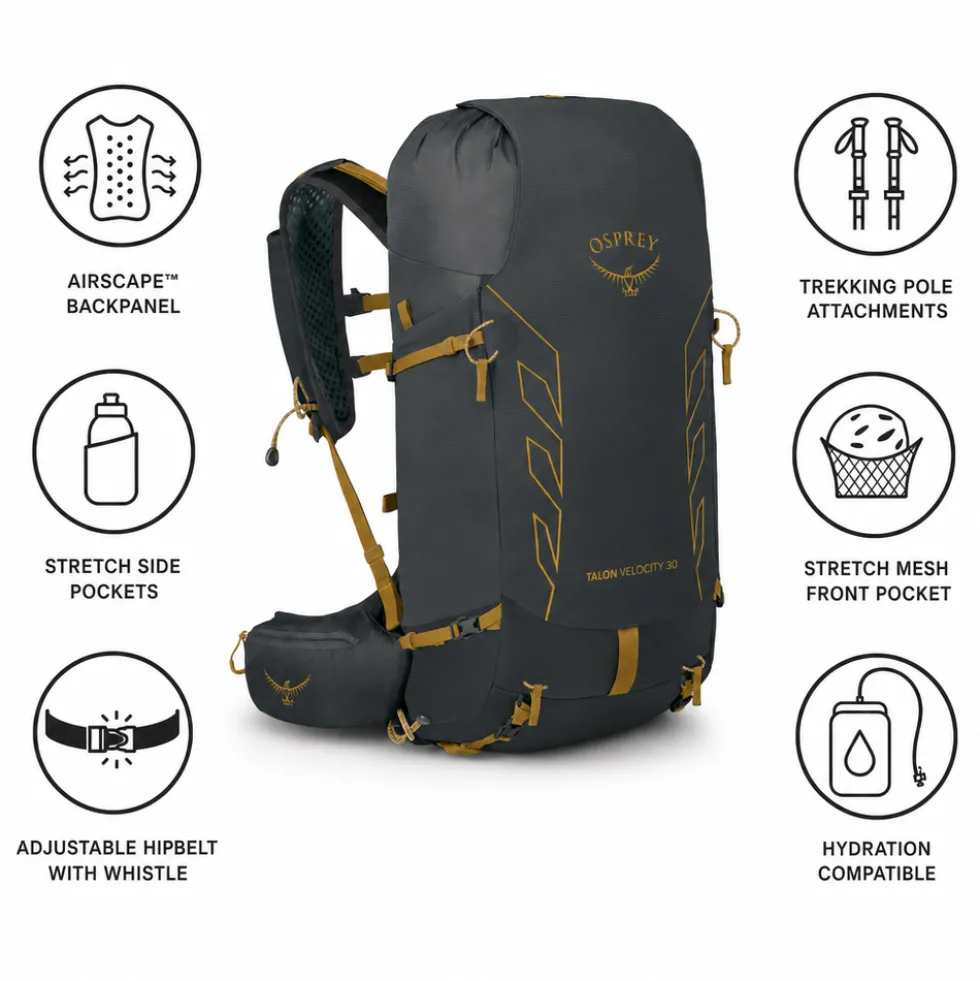 Zaino Osprey Talon Velocity 30 Dark Charcoal Tumbleweed Yellow